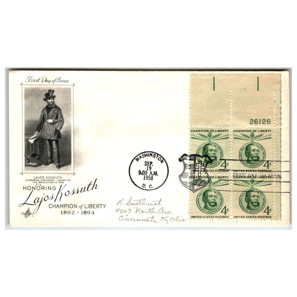 Scott #1117 1958 Lajos Kossuth FDC Artcraft First Day Cover Washington DC